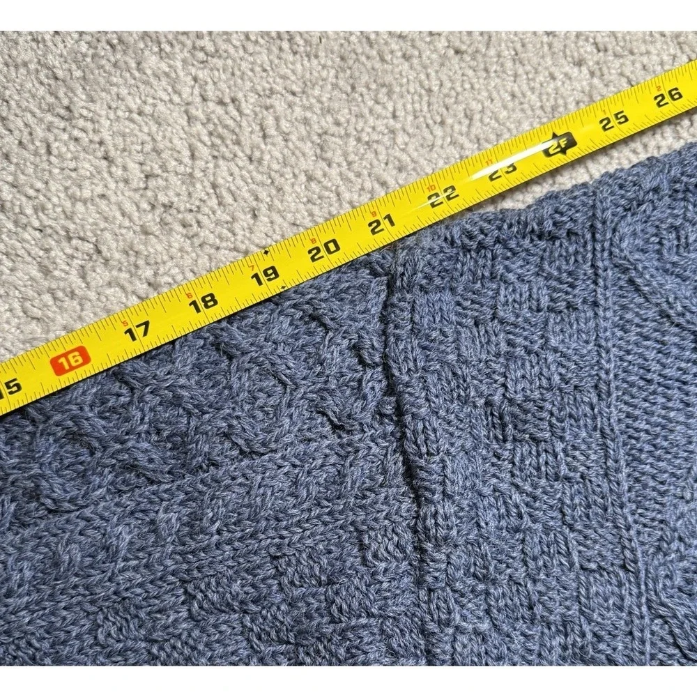 Aran Sweater Market Ireland 100% Wool Crewneck Sweater Mens XL Navy Cable Knit - Picture 8 of 8